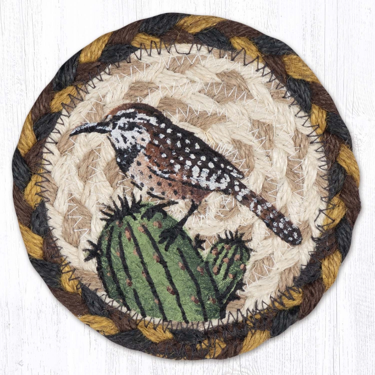 Picture of Earth Rug 31-IC051CWB 5 x 5 in. Cactus Wren Bird Printed Braided Coaster, Multi Color