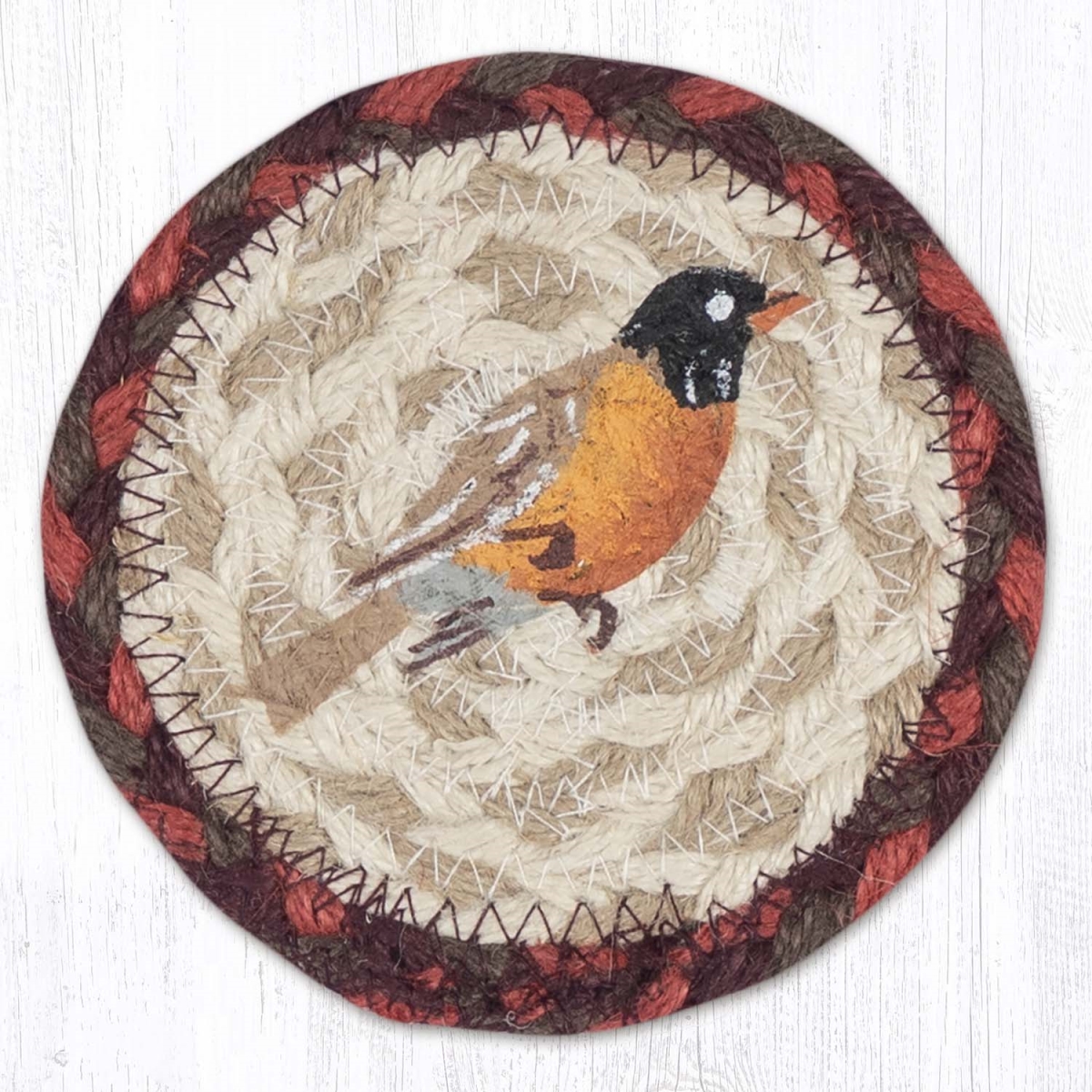 Picture of Earth Rug 31-IC417R 5 x 5 in. Robin Printed Braided Coaster, Multi Color