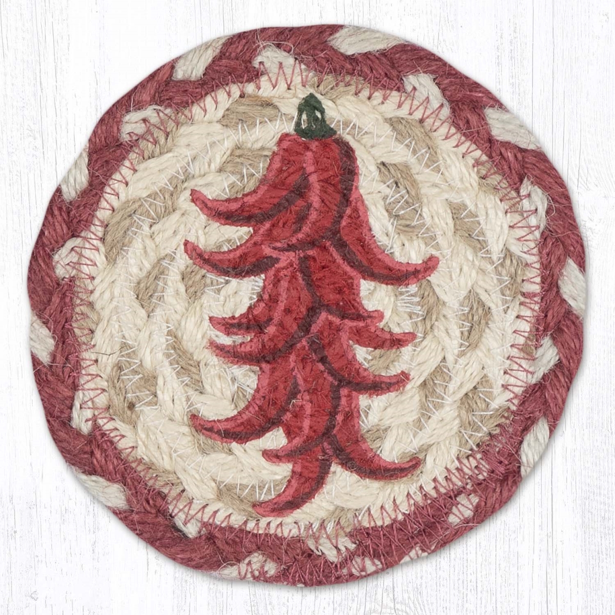 Picture of Earth Rug 31-IC916CPR 5 x 5 in. Chili Pepper Ristra Printed Braided Coaster, Multi Color