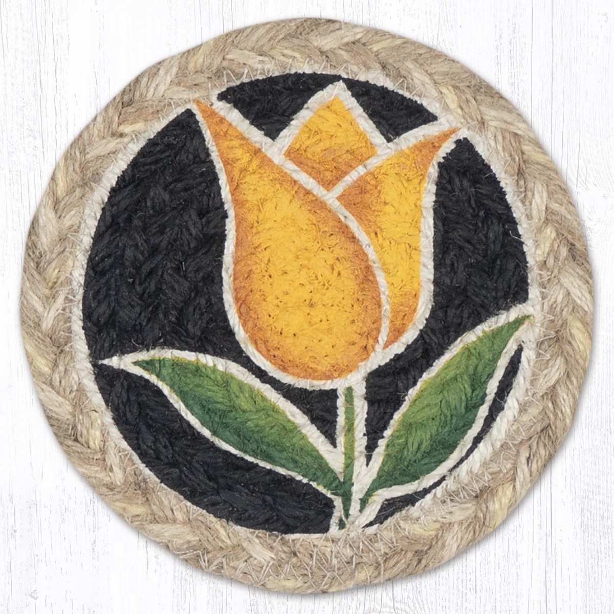 Picture of Earth Rug 31-IC9-776TY 5 x 5 in. Tulip Yellow Printed Braided Coaster, Multi Color
