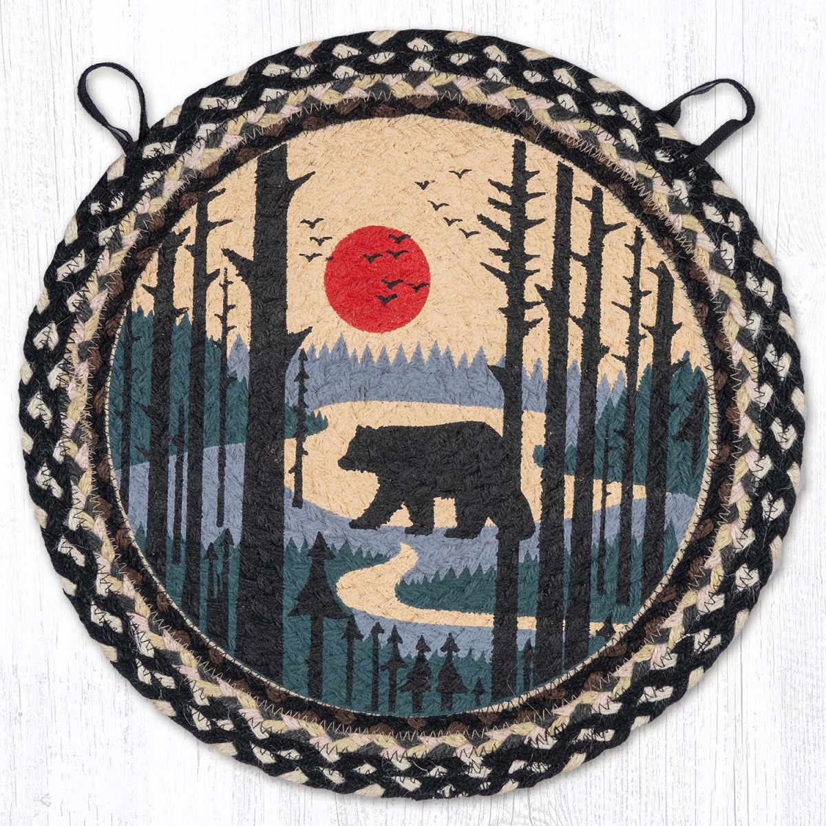 Picture of Earth Rug 49-CH430BS 15.5 x 15.5 in. Bear Scene Braided Round Chair Pad, Multi Color