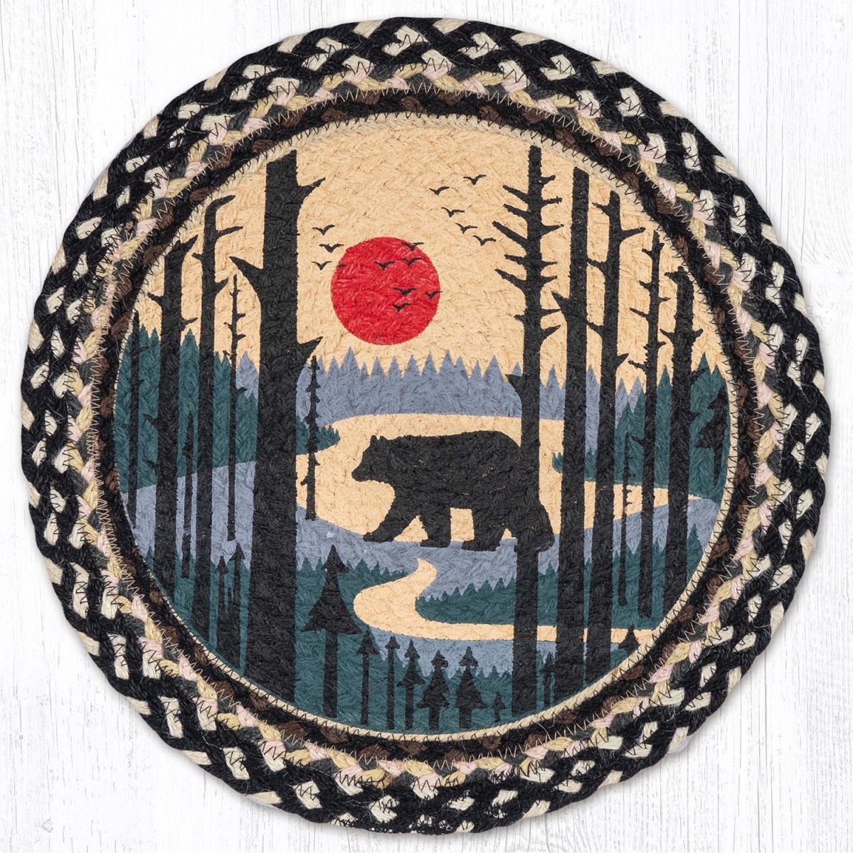 Picture of Earth Rug 57-430BS 15 x 15 in. Bear Scene Printed Braided Round Placemat&#44; Multi Color