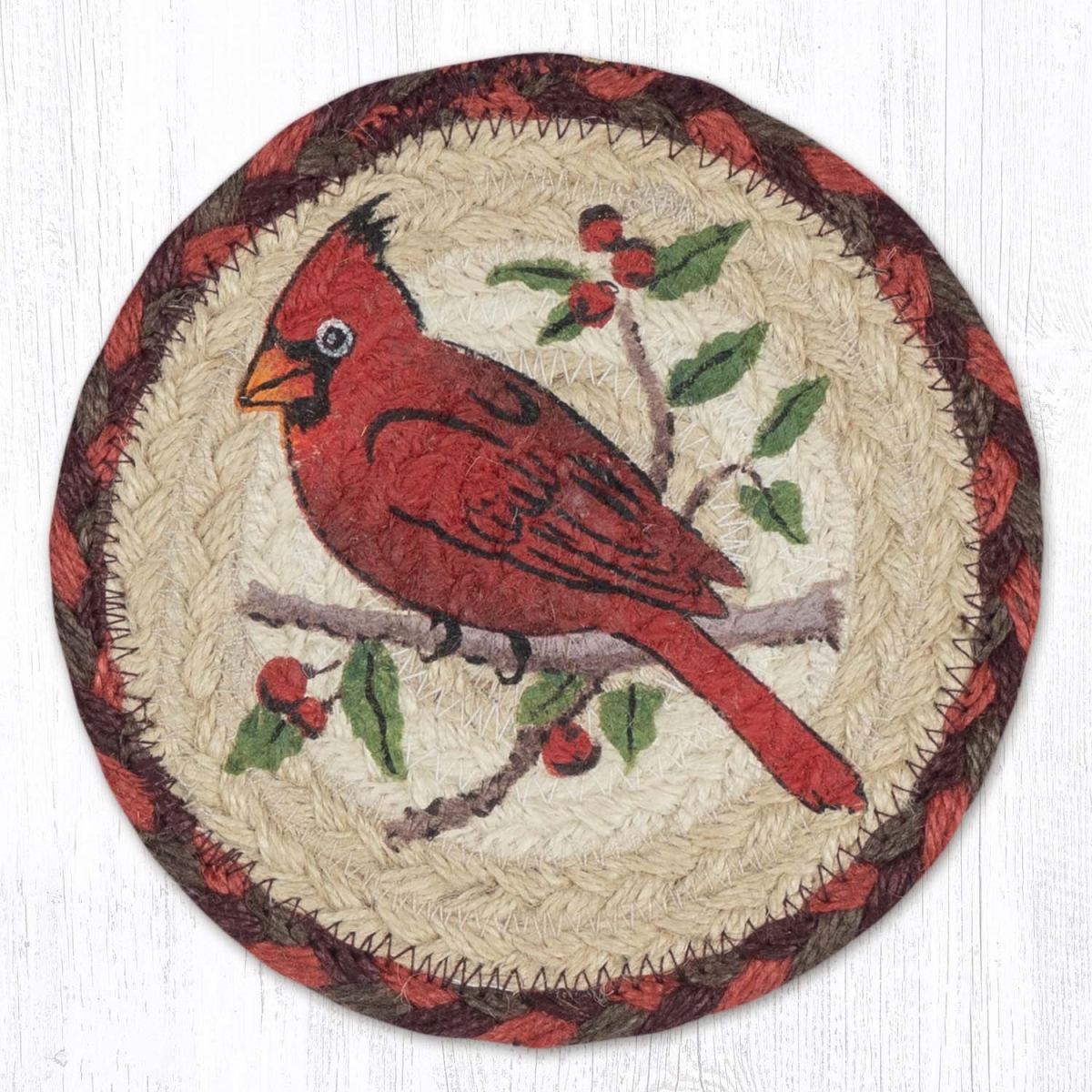79-417C 7 x 7 in. Cardinal Braided Round Large Coaster, Multi Color