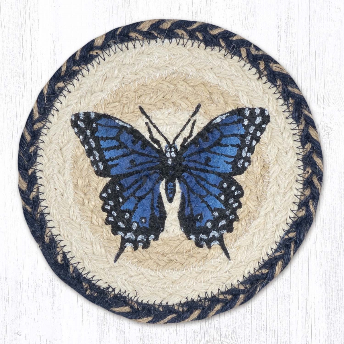Picture of Earth Rug 79-9-921BS 7 x 7 in. Blue Swallowtail Braided Round Large Coaster&#44; Multi Color