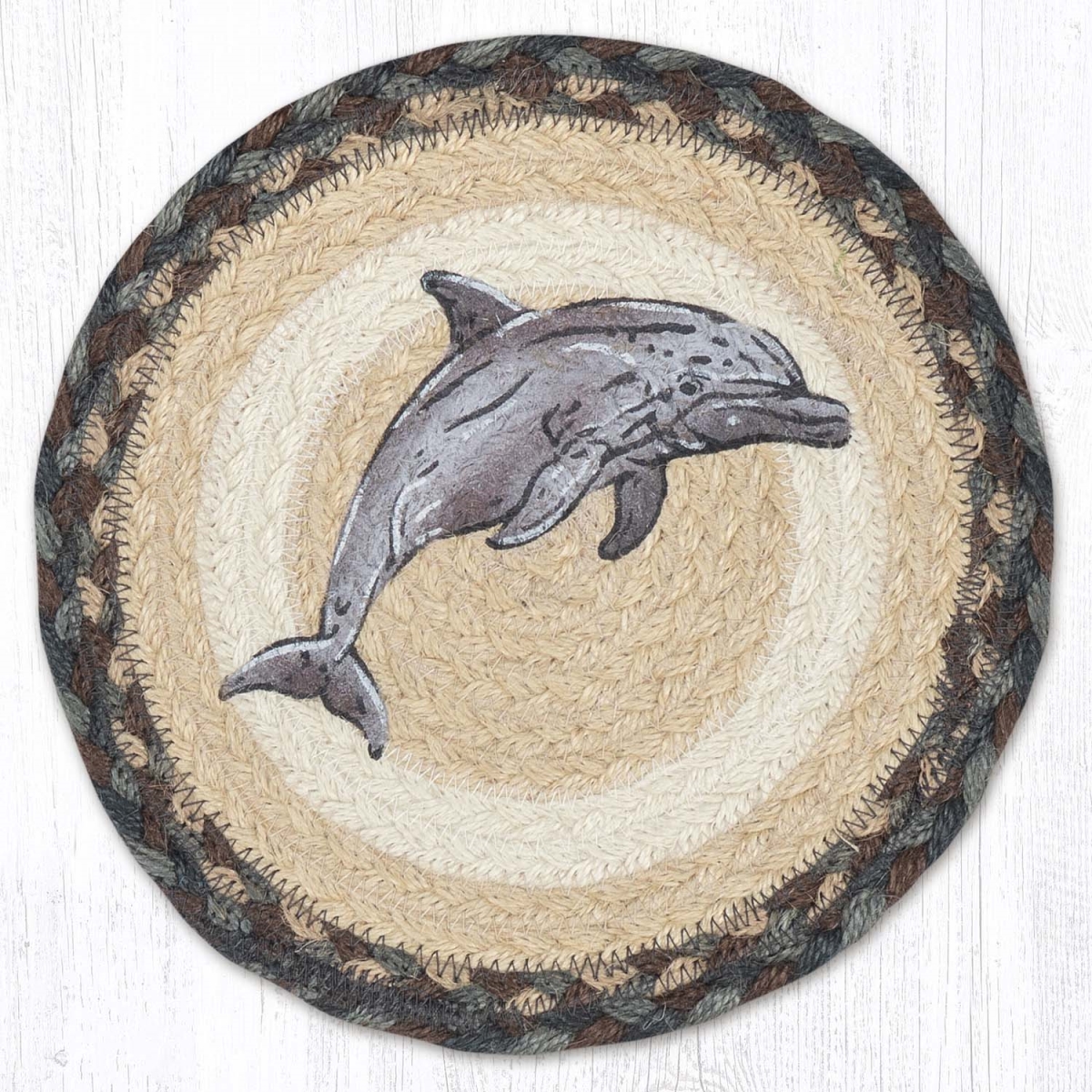 Picture of Earth Rug 80-895D 10 x 10 in. MSPR-895 Dolphin Printed Braided Round Trivet, Multi Color