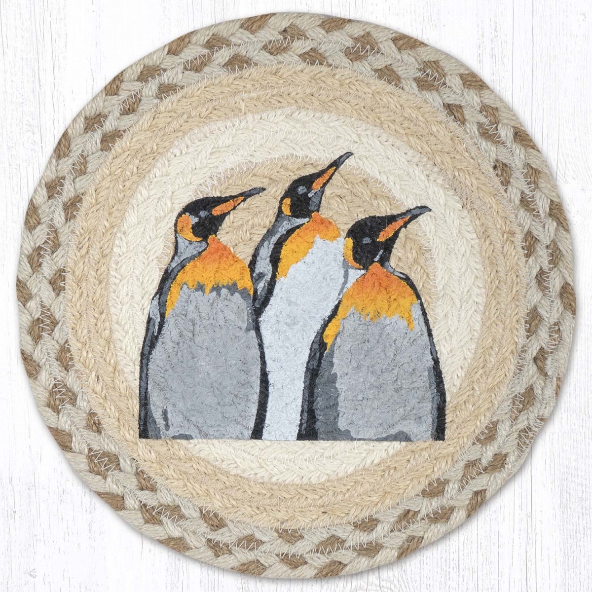 Picture of Earth Rug 80-920P 10 x 10 in. MSPR-920 Penguins Printed Braided Round Trivet&#44; Multi Color