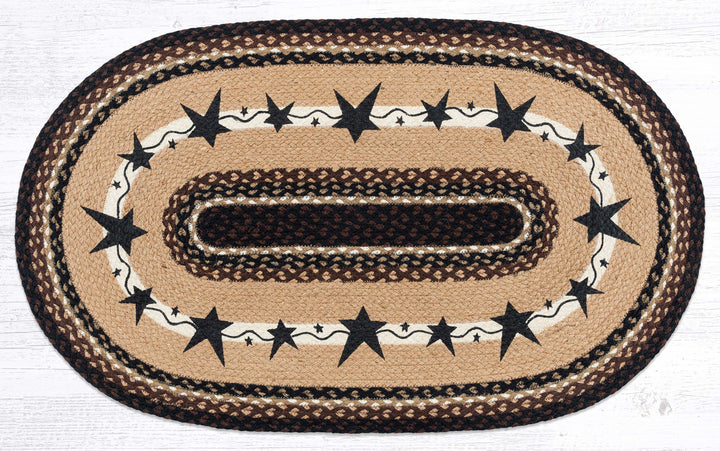 88-26-313PSB 2 x 6 ft. OP-313 Primitive Star Black Oval Patch Braided Rug