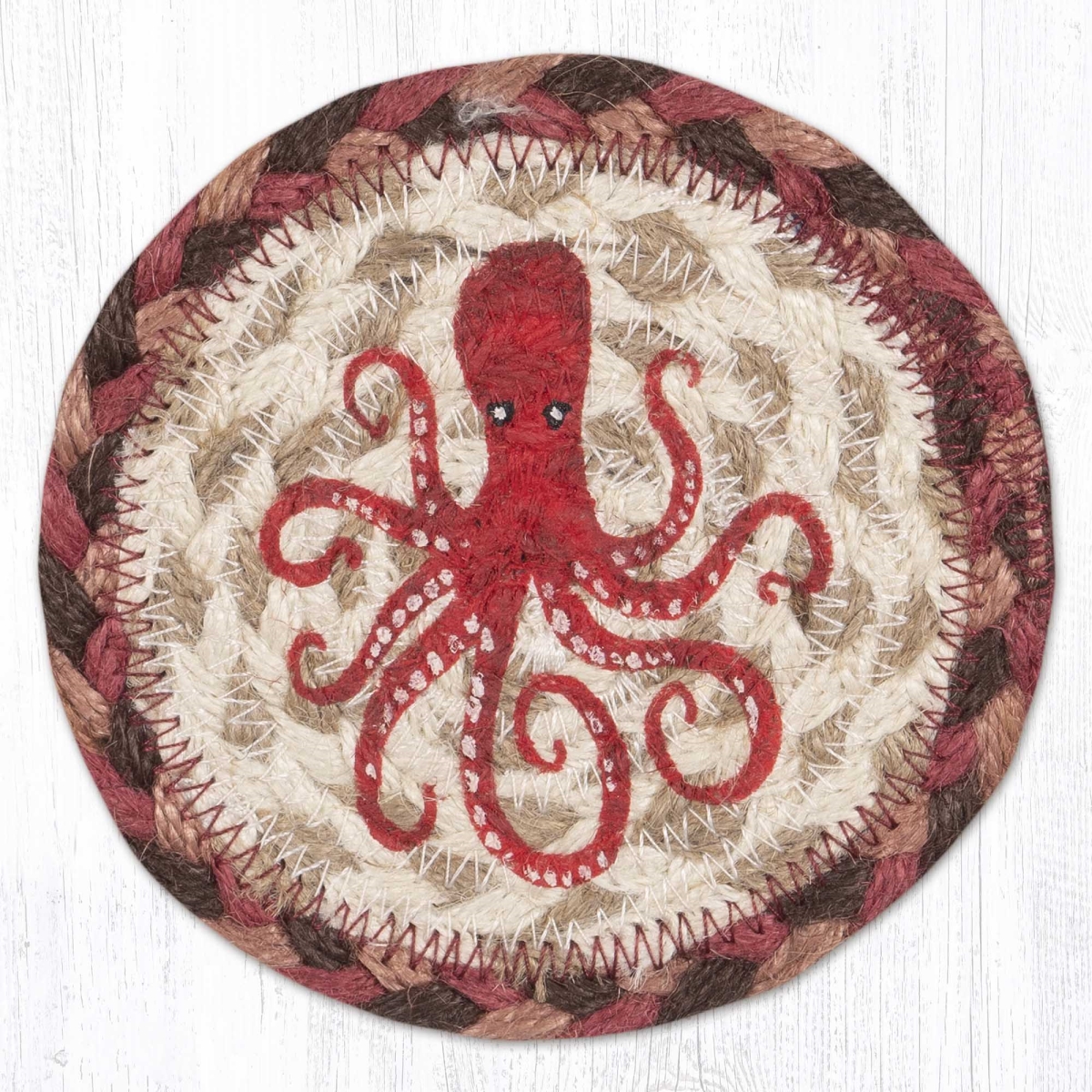 Picture of Earth Rug 31-IC012RO 5 x 5 in. Red Octopus Printed Braided Coaster, Multi Color