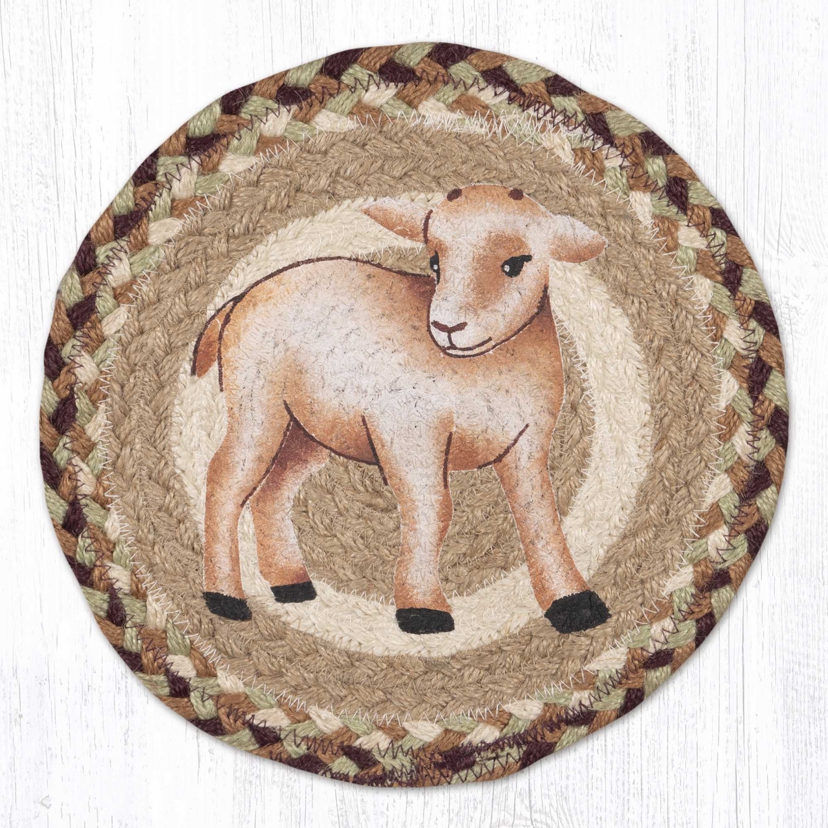Picture of Earth Rug 80-413KG 10 x 10 in. MSPR-413 Kid Goat Printed Braided Round Trivet&#44; Multi Color