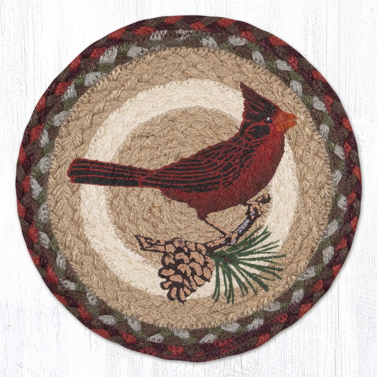 Picture of Earth Rug 80-417CP 10 x 10 in. MSPR-417 Cardinal Pinecone Printed Braided Round Trivet, Multi Color