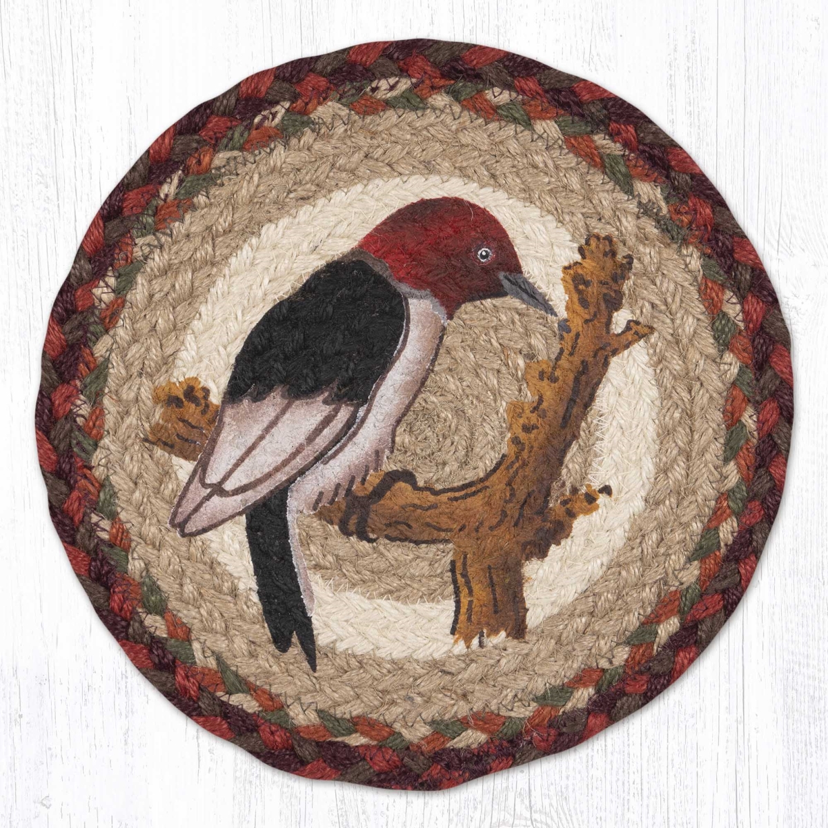 Picture of Earth Rug 80-417W 10 x 10 in. MSPR-417 Woodpecker Printed Braided Round Trivet&#44; Multi Color