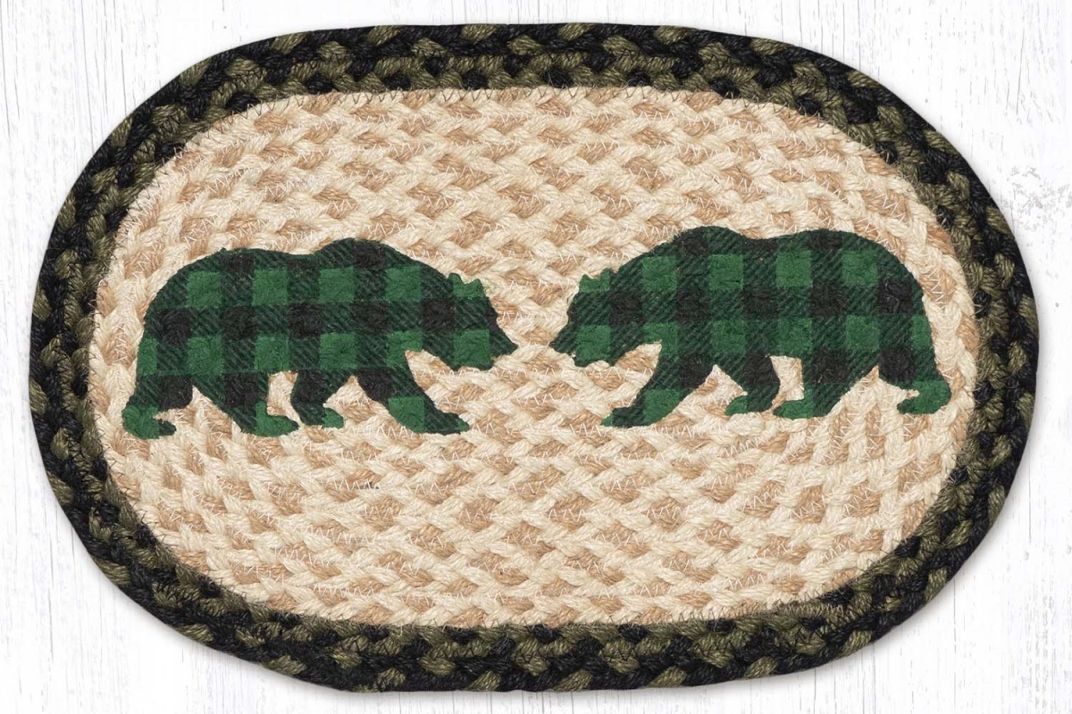 81-116GPB 10 x 15 in. MSP-116 Green Plaid Bear Printed Oval Swatch Rug