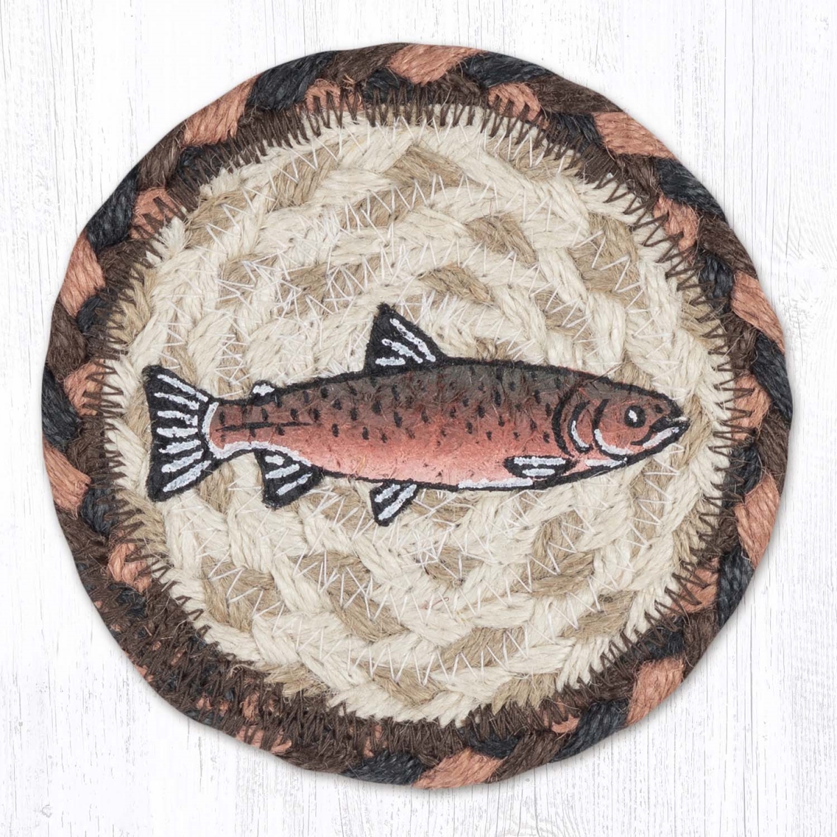 Picture of Earth Rug 31-IC010PS 5 x 5 in. Pink Salmon Printed Braided Coaster, Multi Color