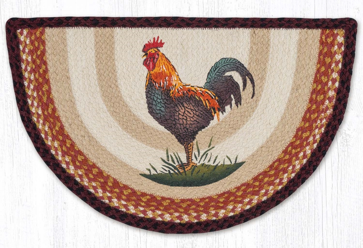 32-471RR 18 x 29 in. Rustic Rooster Printed Braided Slice Rug - Brown, Black & Charcoal