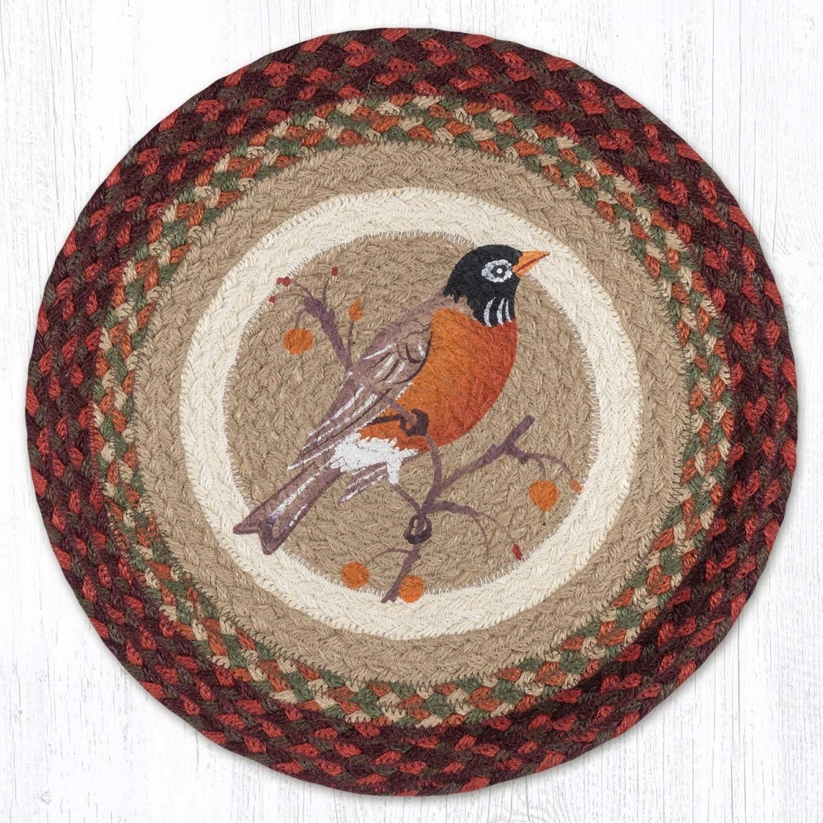 Picture of Earth Rug 57-417R 15 x 15 in. Robin Printed Braided Round Placemat&#44; Multi Color