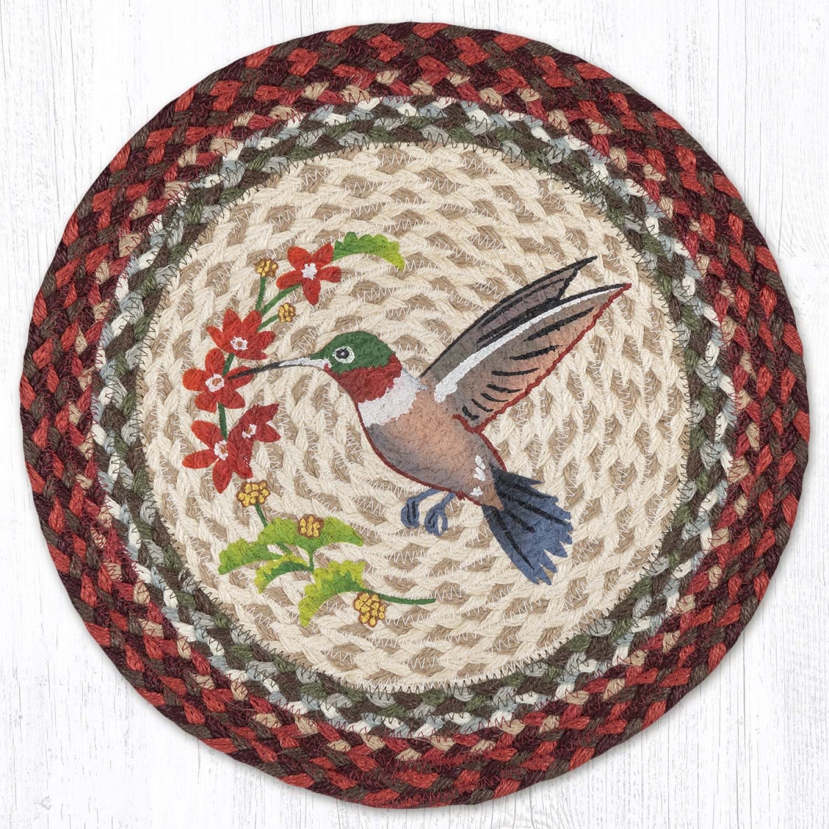 Picture of Earth Rug 57-717WH 15 x 15 in. Wildlife Hummingbird Printed Braided Round Placemat&#44; Multi Color