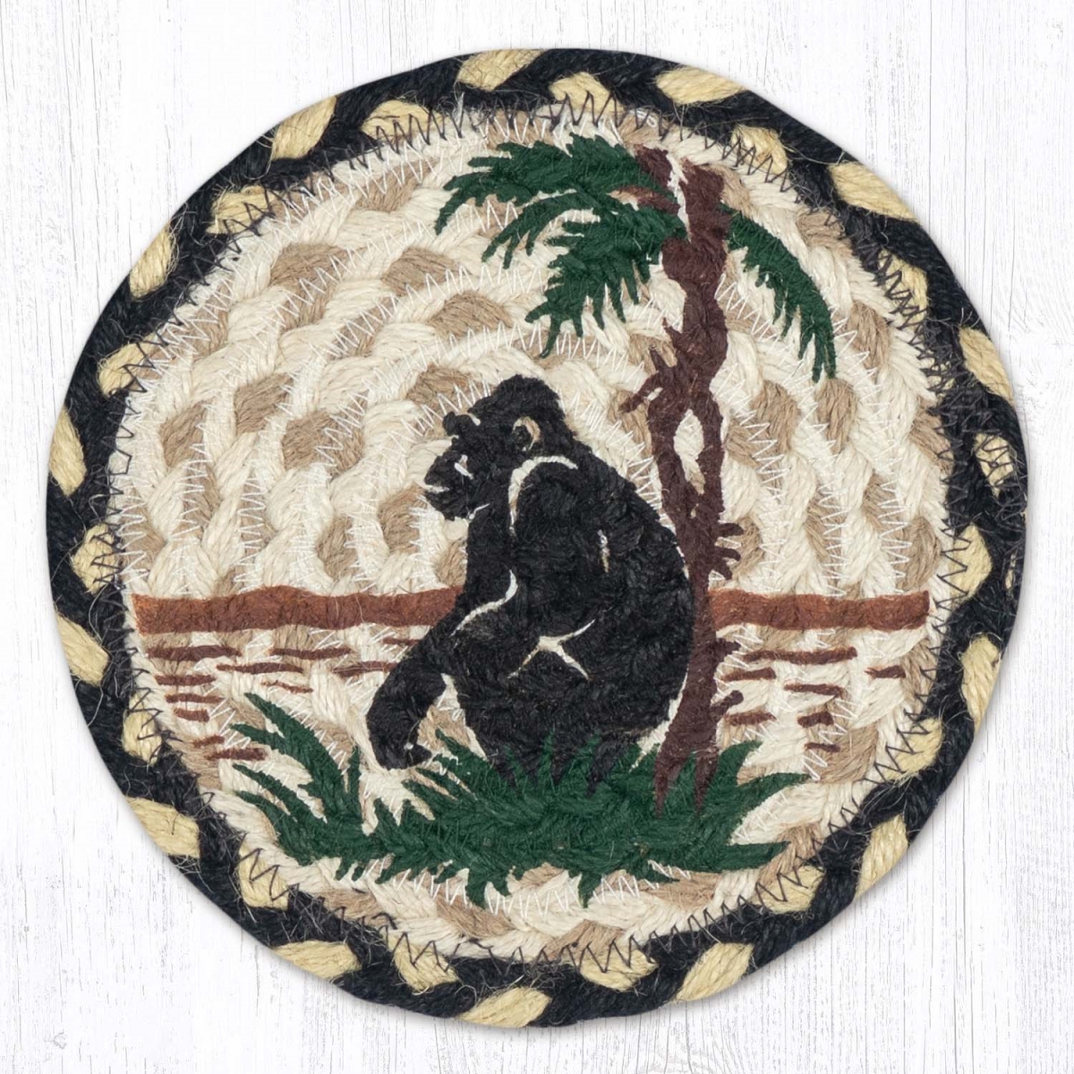 Picture of Earth Rug 79-123GS 7 x 7 in. Gorilla Silhouette Braided Round Large Coaster, Multi Color