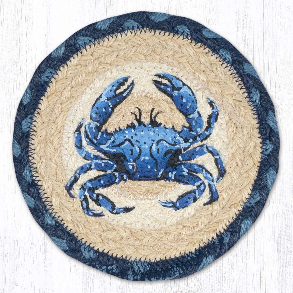 Picture of Earth Rug 79-362CDB 7 x 7 in. Crab Dark Blue Braided Round Large Coaster, Multi Color
