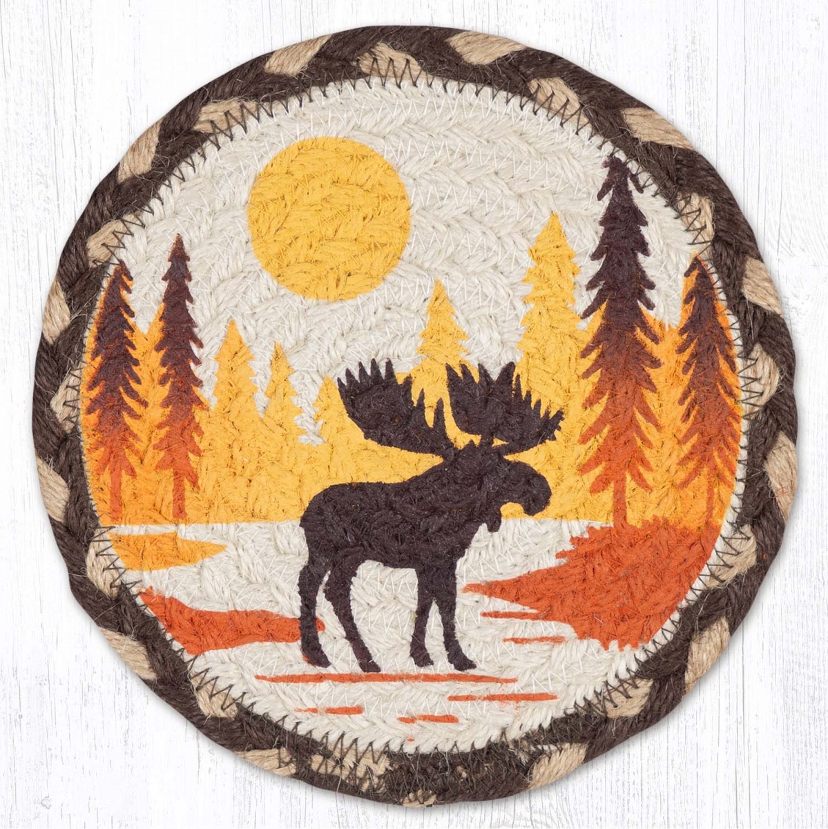 Picture of Earth Rug 79-518MC 7 x 7 in. Moose Crossing Braided Round Large Coaster, Multi Color