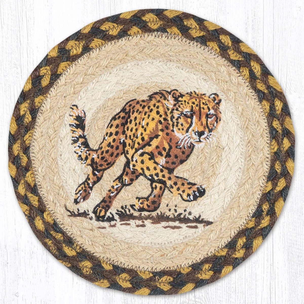 Picture of Earth Rug 80-051RC 10 x 10 in. MSPR-51 Running Cheetah Printed Braided Round Trivet&#44; Multi Color