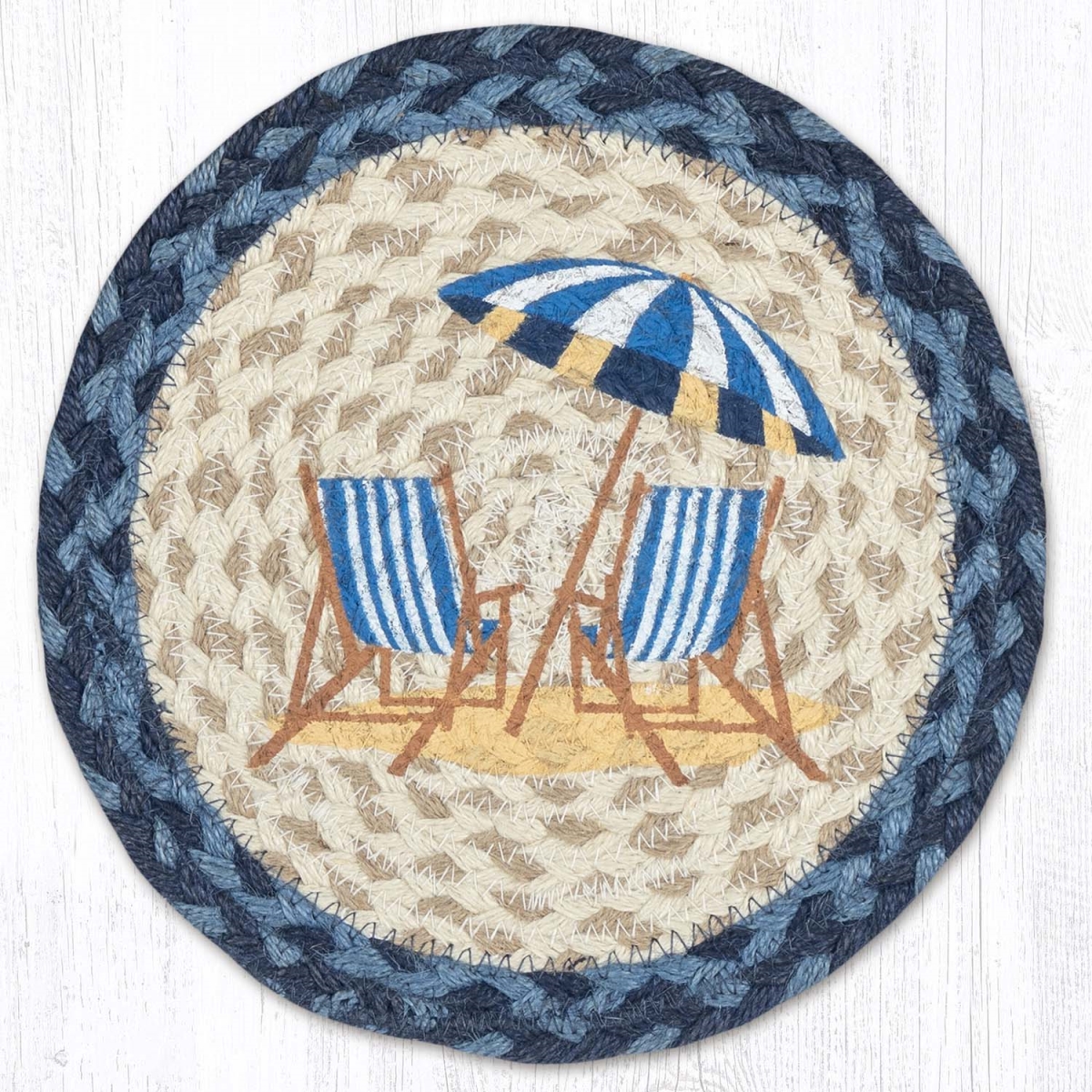 Picture of Earth Rug 80-362NBC 10 x 10 in. MSPR-362 Navy Beach Chair Printed Braided Round Trivet&#44; Multi Color