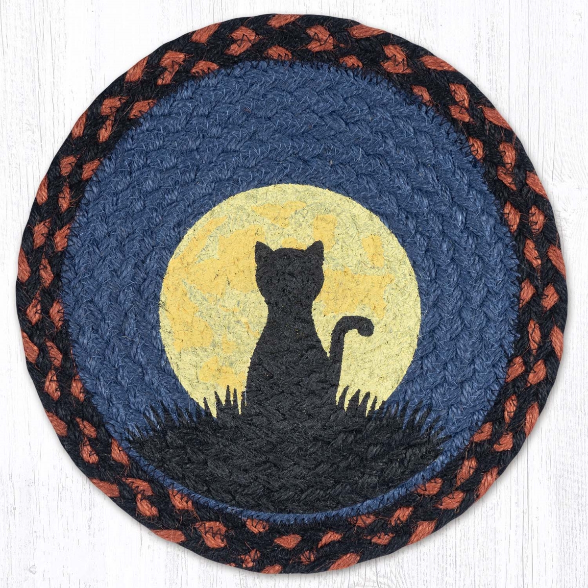 Picture of Earth Rug 80-590CM 10 x 10 in. MSPR-590 Cat & Moon Printed Braided Round Trivet&#44; Multi Color