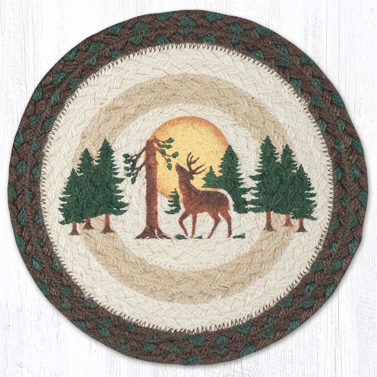 Picture of Earth Rug 80-922FMD 10 x 10 in. MSPR-922 Full Moon & Deer Printed Braided Round Trivet&#44; Multi Color
