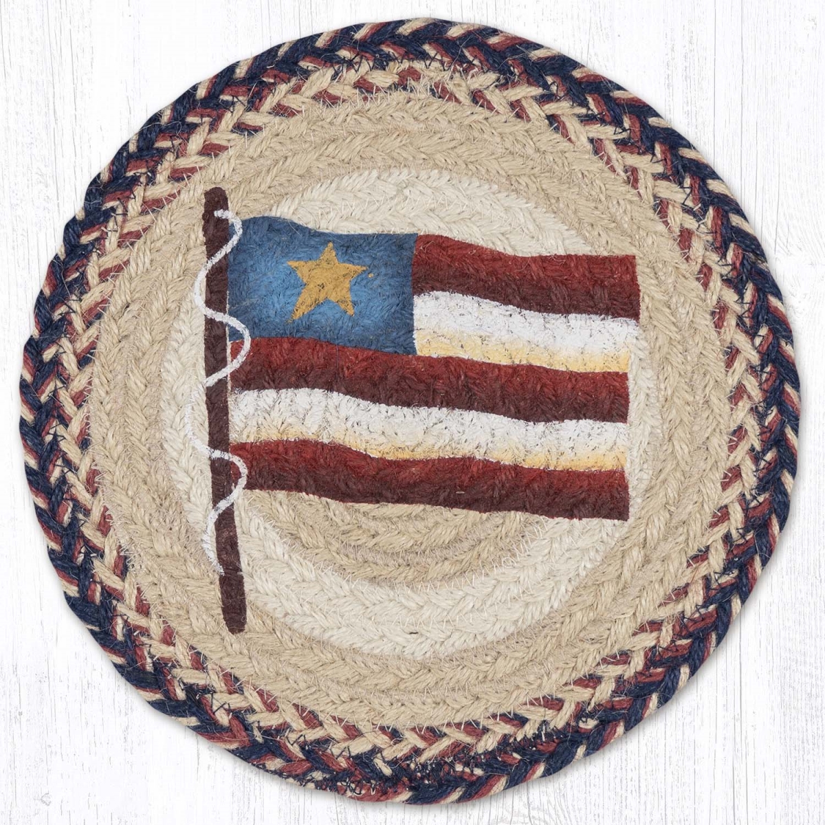 Picture of Earth Rug 80-9-926PSF 10 x 10 in. MSPR-9-926 Primitive Star Flag Printed Braided Round Trivet&#44; Multi Color