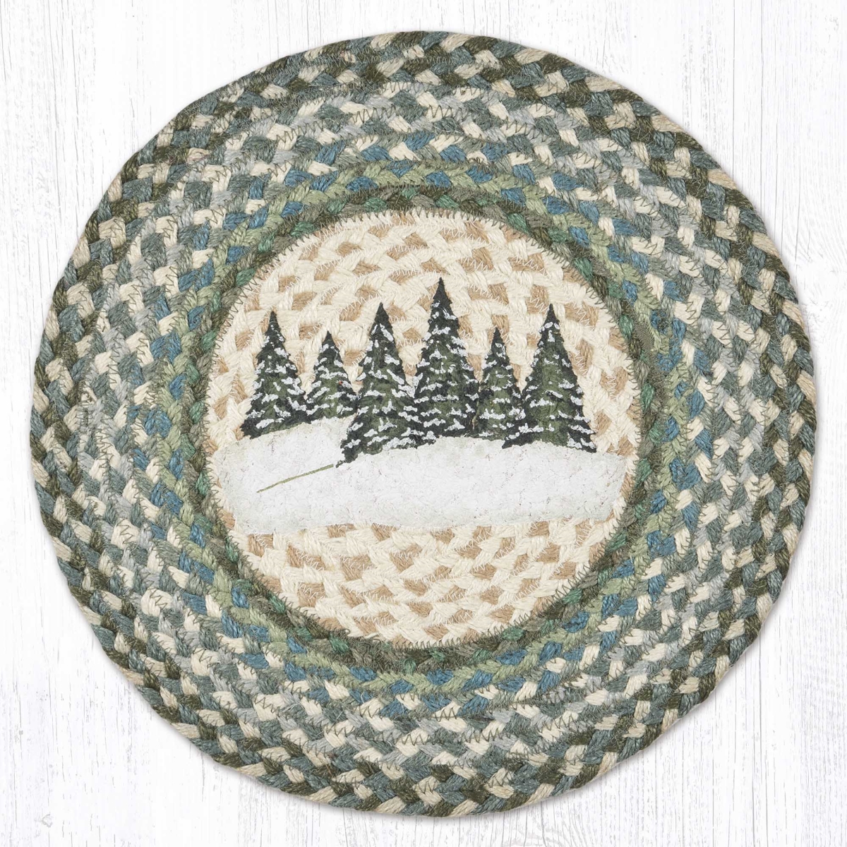 Picture of Earth Rug 57-419HVT 15 x 15 in. Holiday Village Trees Printed Braided Round Placemat&#44; Multi Color