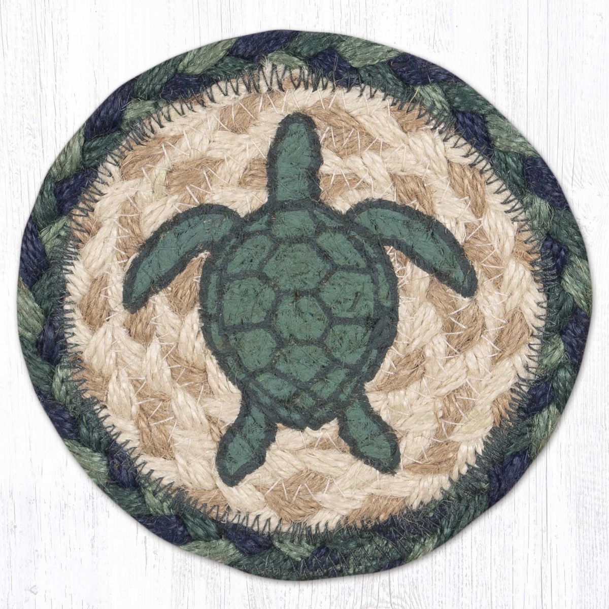 Picture of Earth Rug 31-IC359AT 5 x 5 in. Aqua Turtle Printed Braided Coaster, Multi Color