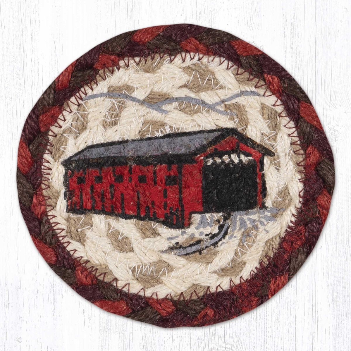 Picture of Earth Rug 31-IC417CB 5 x 5 in. Covered Bridge Printed Braided Coaster, Multi Color