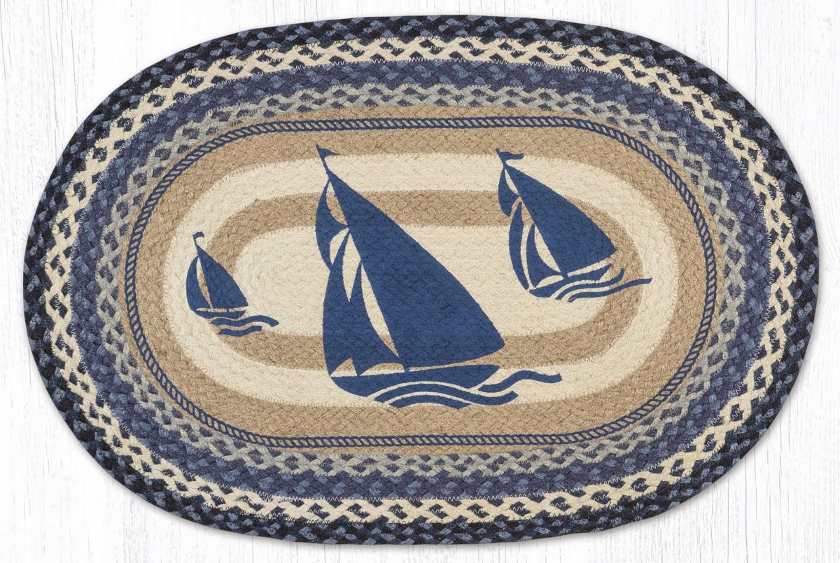 65-443BB 20 x 30 in. Blue Boat Braided Oval Patch Rug, Multi Color