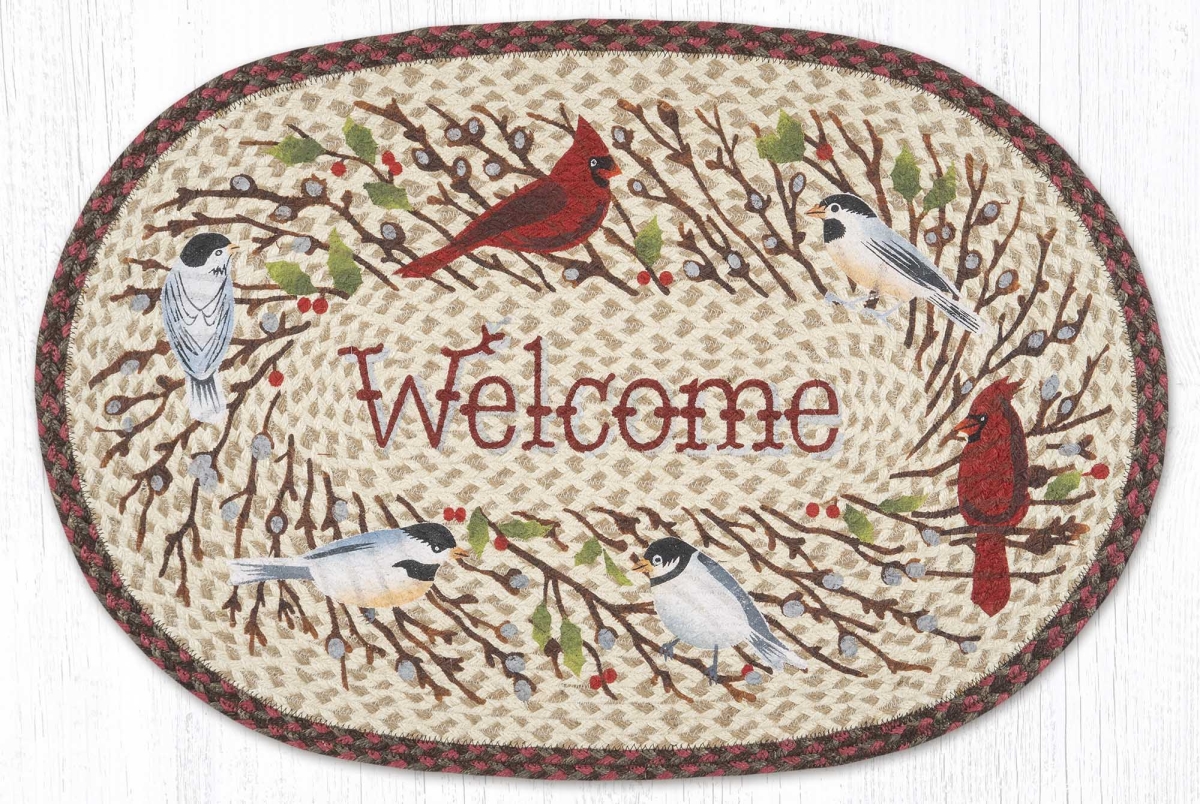 65-780WWB 20 x 30 in. Welcome Winter Birds Braided Oval Patch Rug, Multi Color