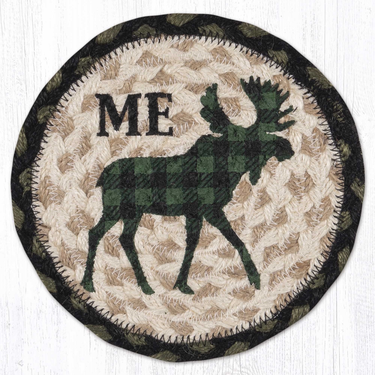 Picture of Earth Rug 79-116GPMM 7 x 7 in. Green Plaid Moose ME Braided Round Large Coaster, Multi Color