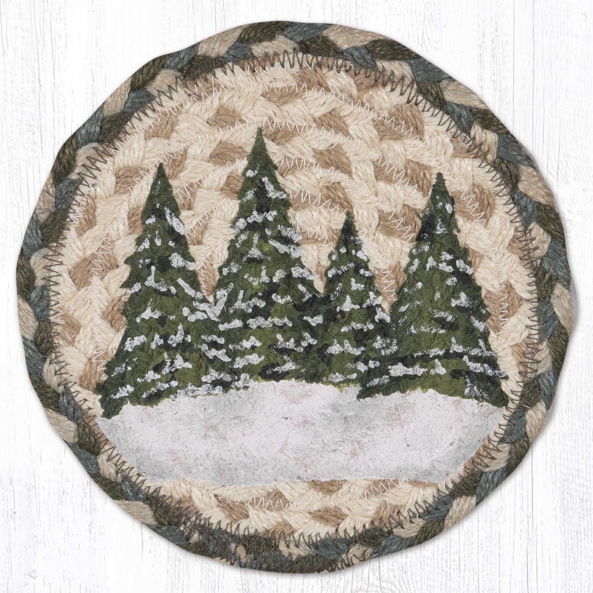 Picture of Earth Rug 79-419HVT 7 x 7 in. Holiday Village Trees Braided Round Large Coaster, Multi Color