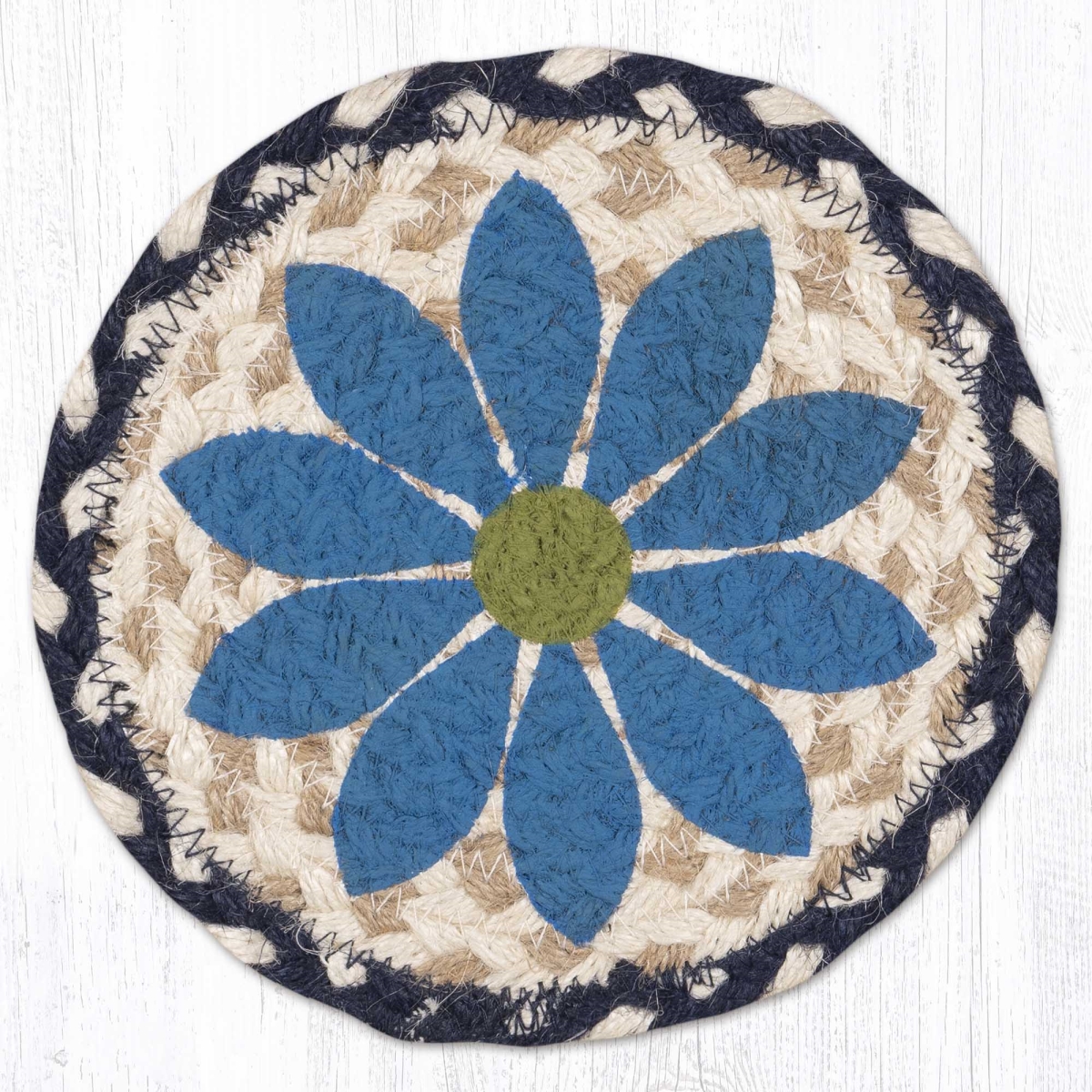 Picture of Earth Rug 79-830BGF 7 x 7 in. Blue Graphic Flower Braided Round Large Coaster, Multi Color