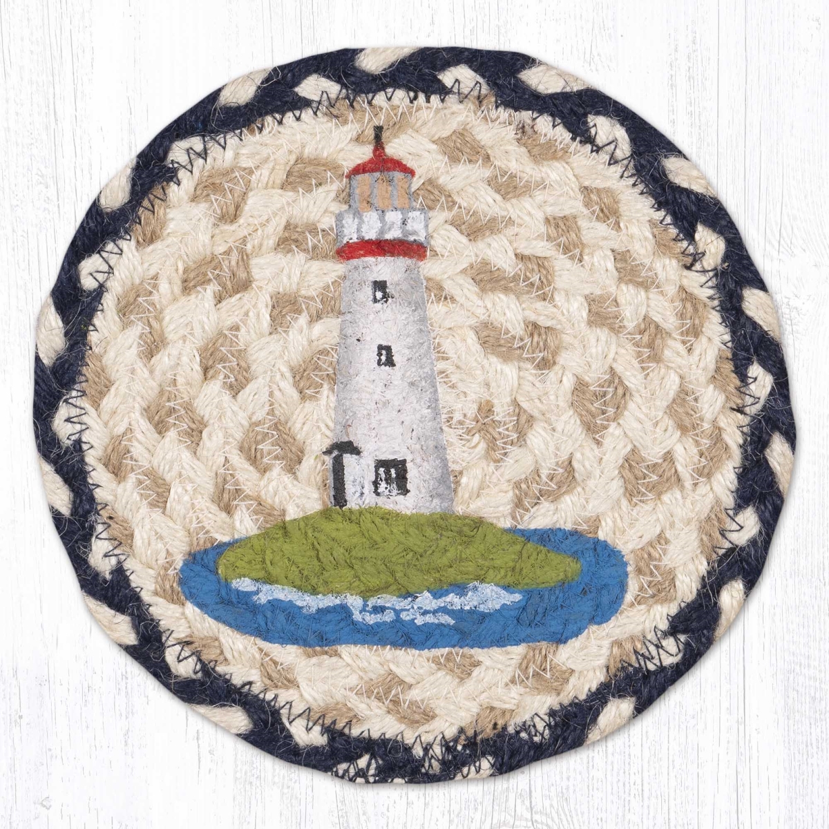 Picture of Earth Rug 79-830WL 7 x 7 in. White Lighthouse Braided Round Large Coaster, Multi Color