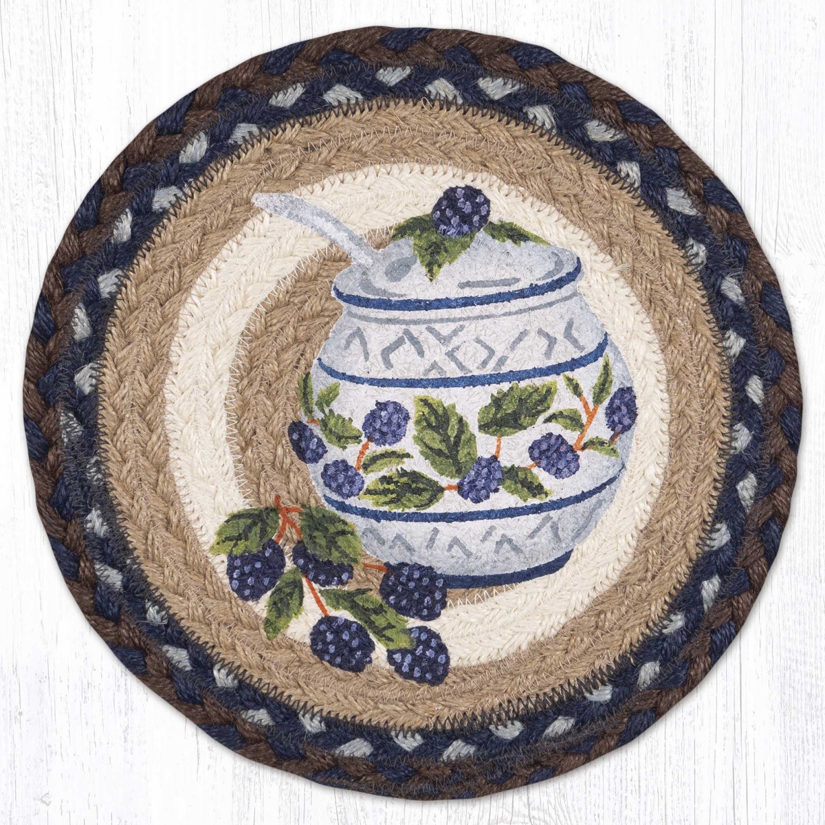 Picture of Earth Rug 80-312JJB 10 x 10 in. MSPR-312 Jam Jar Blackberry Printed Braided Round Trivet&#44; Multi Color