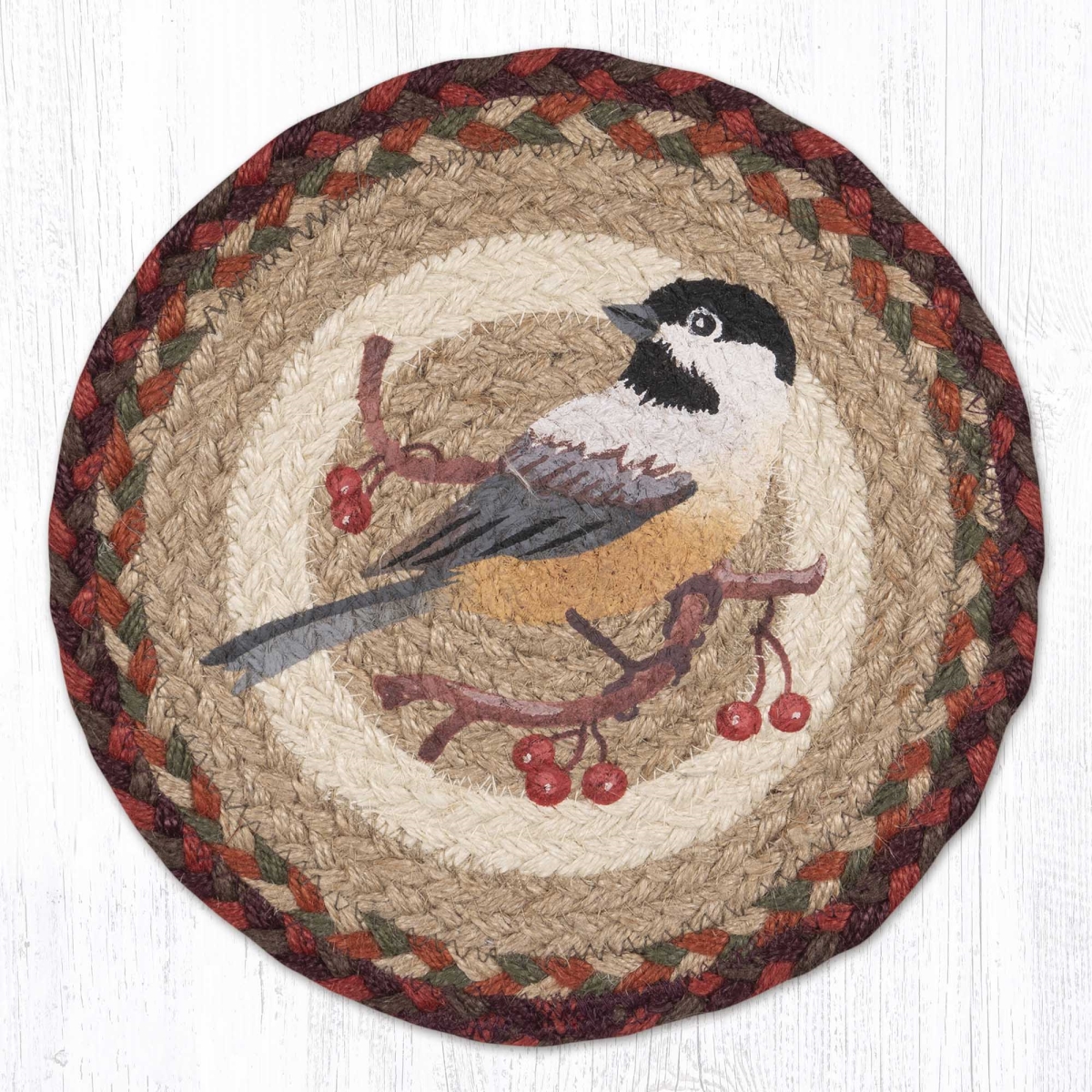 Picture of Earth Rug 80-417CH 10 x 10 in. MSPR-417 Chickadee Printed Braided Round Trivet&#44; Multi Color