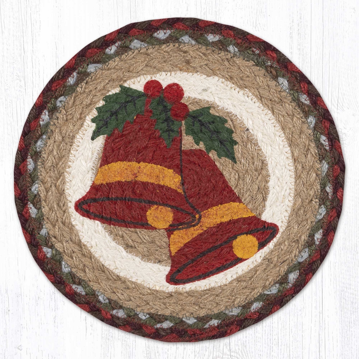 Picture of Earth Rug 80-417HB 10 x 10 in. MSPR-417 Holiday Bells Printed Braided Round Trivet&#44; Multi Color