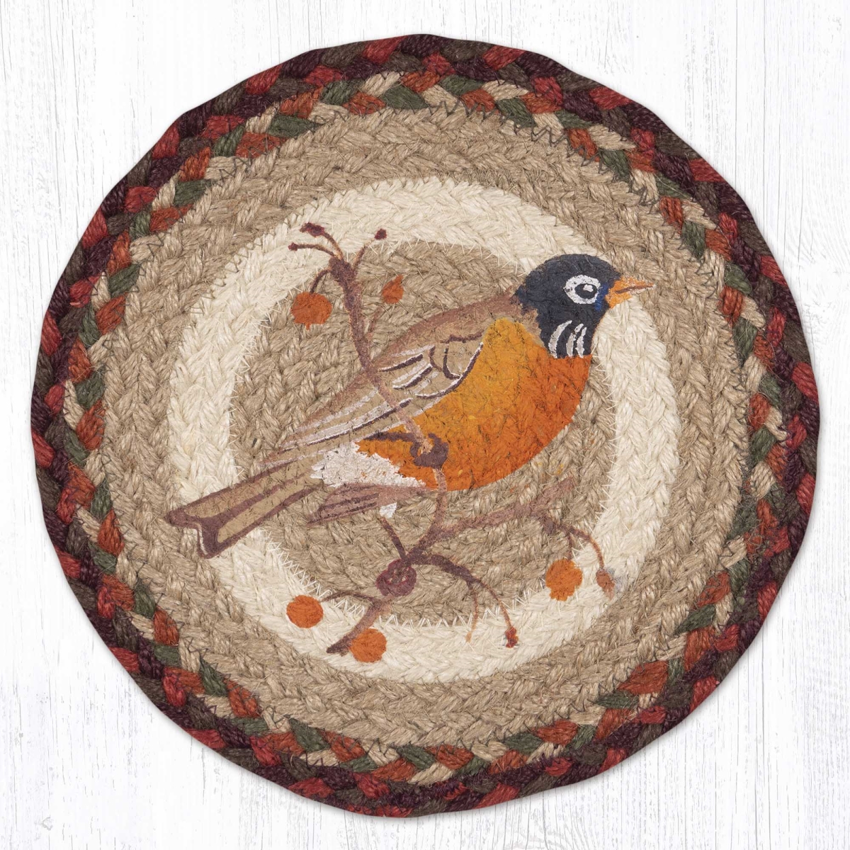 Picture of Earth Rug 80-417R 10 x 10 in. MSPR-417 Robin Printed Braided Round Trivet&#44; Multi Color