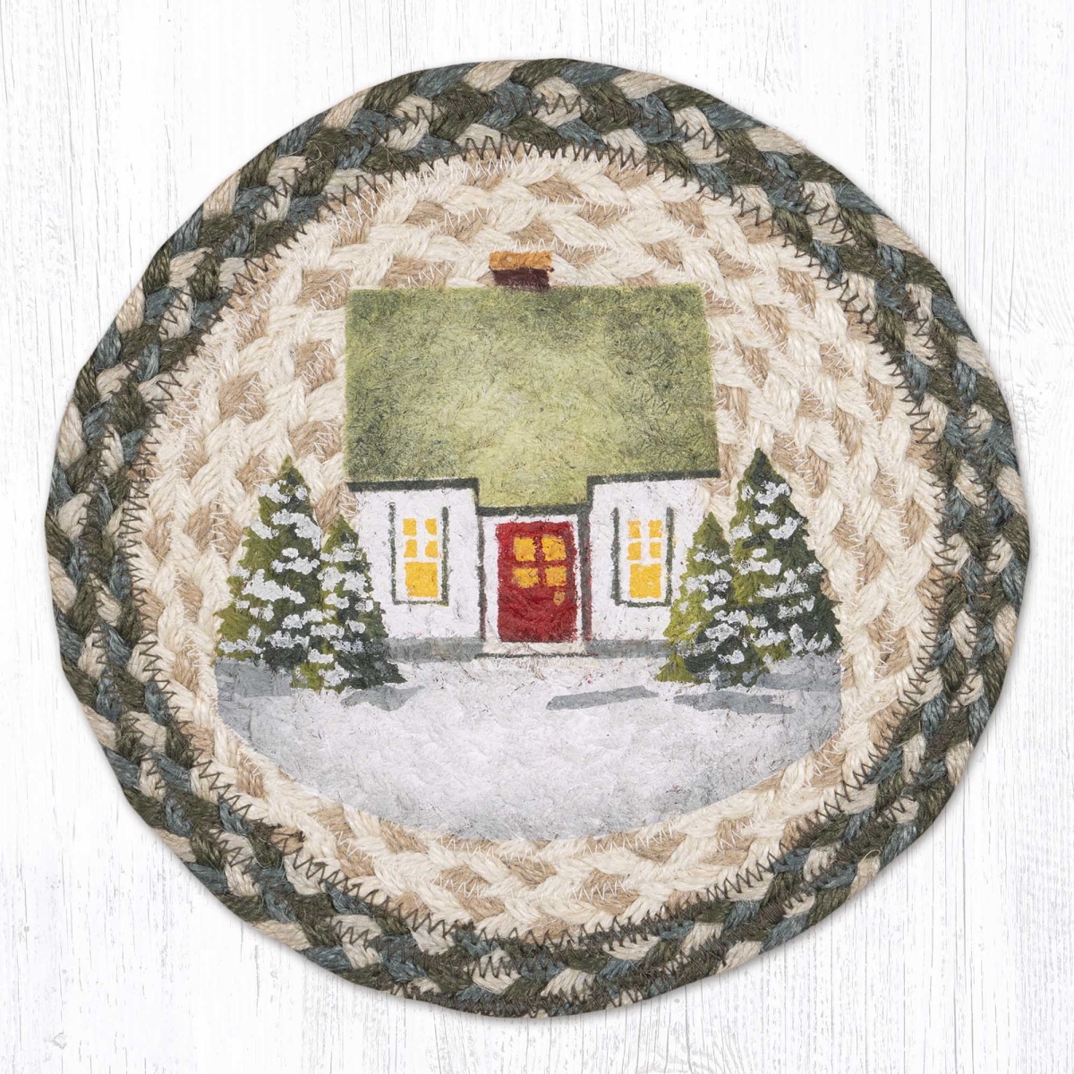 Picture of Earth Rug 80-419HV2 10 x 10 in. MSPR-419 Holiday Village 2 Printed Braided Round Trivet&#44; Multi Color