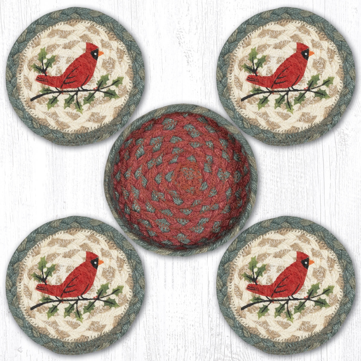 Picture of Earth Rug 29-CB025HC 5 x 5 in. CNB-25 Holly Cardinal Coasters in a Basket