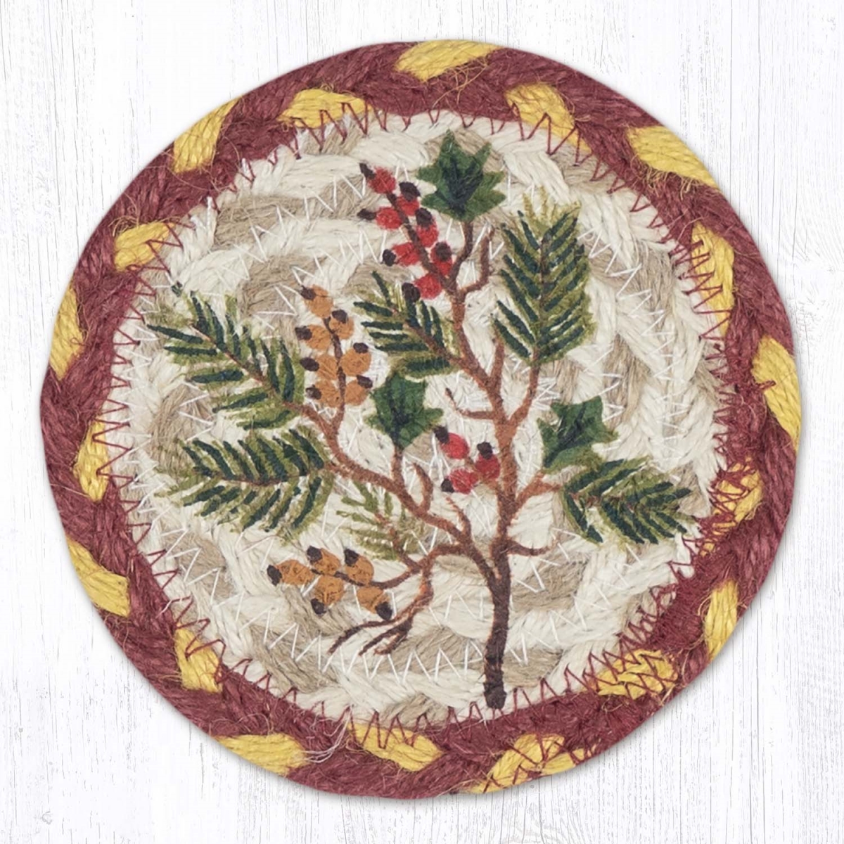Picture of Earth Rug 31-IC357BEH 5 x 5 in. Berries Evergreen Holly Printed Braided Coaster, Multi Color