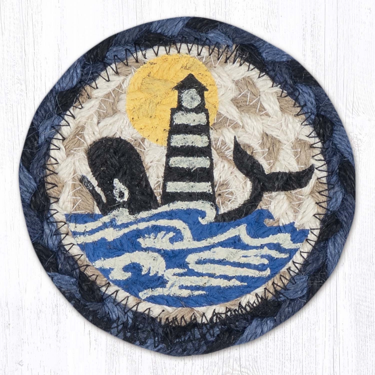 Picture of Earth Rug 31-IC443NWWL 5 x 5 in. Nautical White Whale Lighthouse Printed Braided Coaster, Multi Color