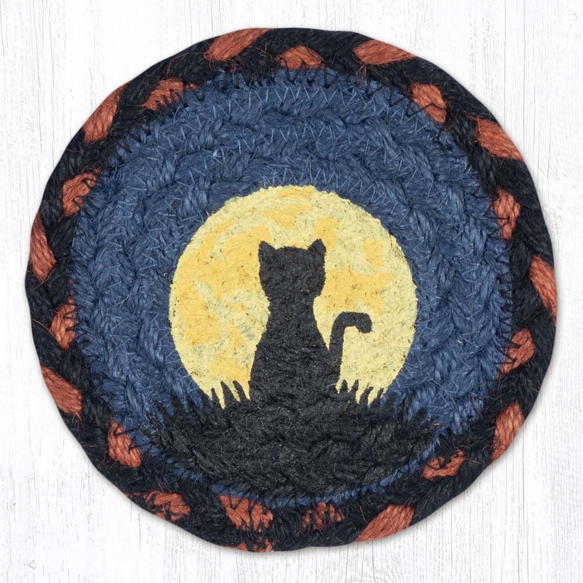 Picture of Earth Rug 31-IC590CM 5 x 5 in. Cat & Moon Printed Braided Coaster, Multi Color