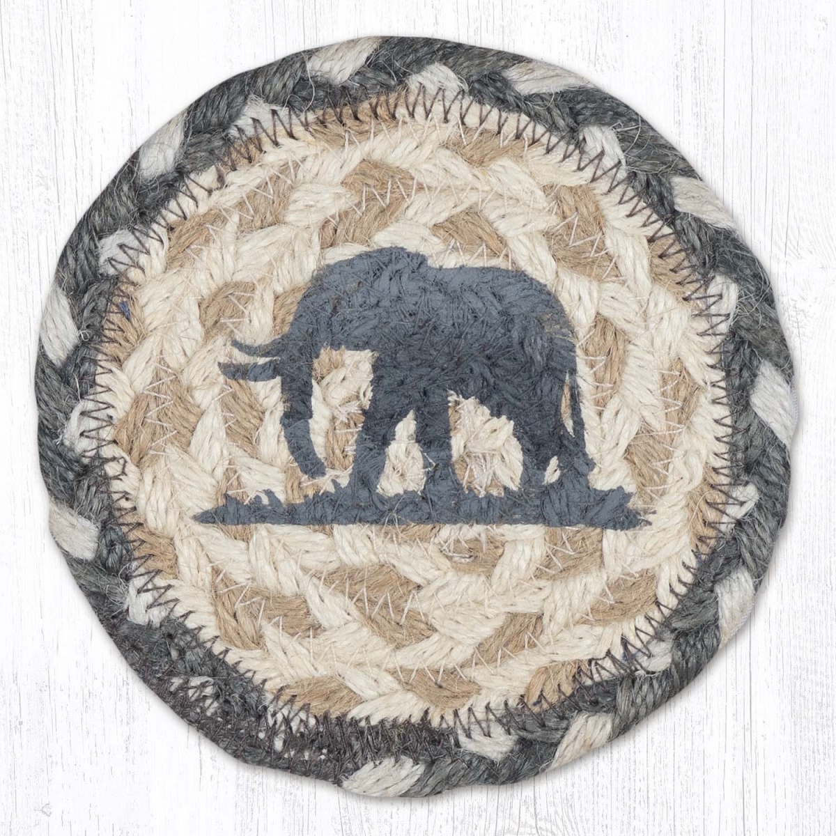 Picture of Earth Rug 31-IC890E 5 x 5 in. Elephant Printed Braided Coaster, Multi Color