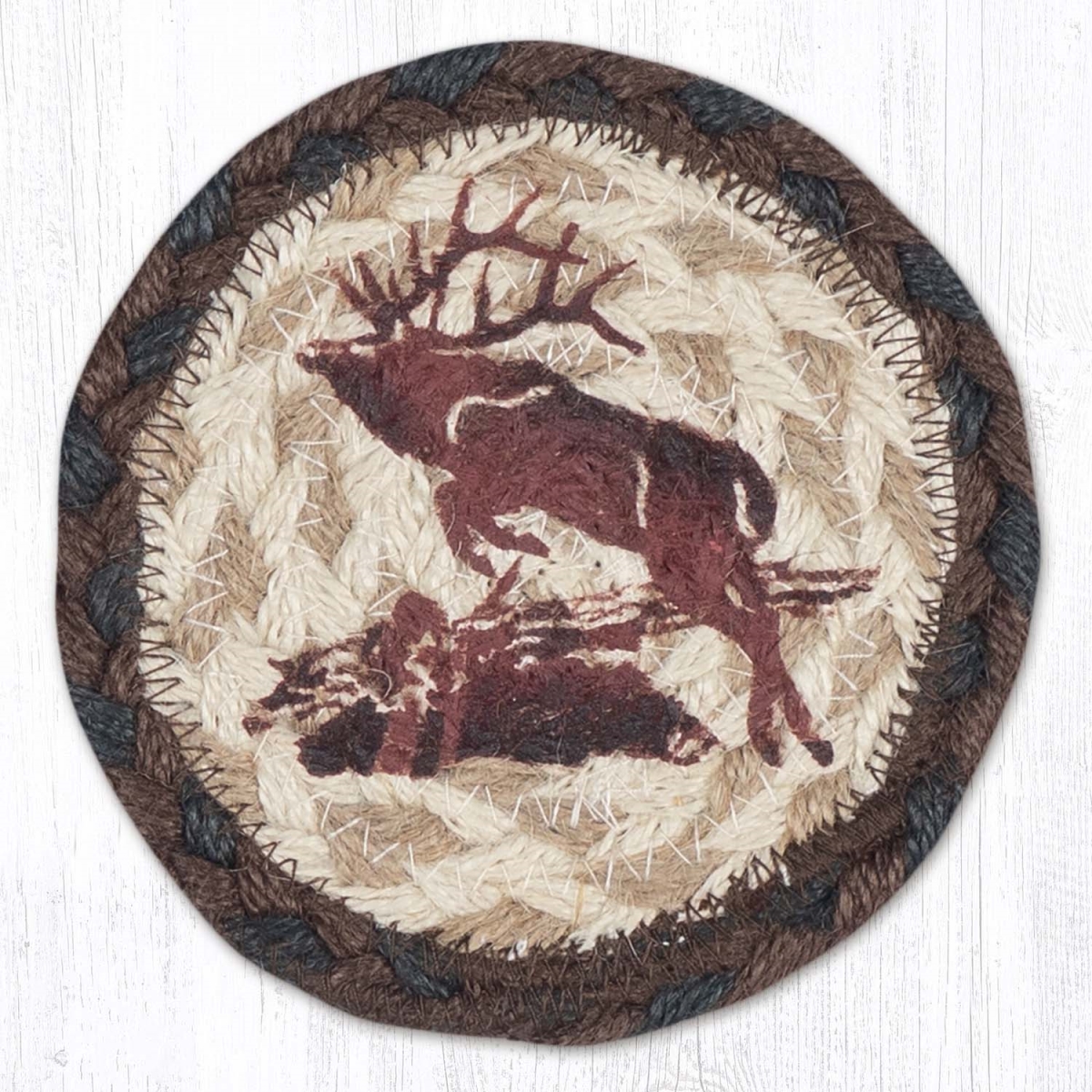 Picture of Earth Rug 31-IC899JE 5 x 5 in. Jumping Elk Printed Braided Coaster, Multi Color