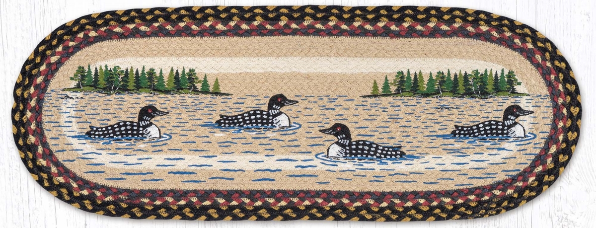 Picture of Earth Rug 68-043LP 13 x 36 in. Loon Patch Braided Oval Table Runner, Burgundy & Mustard