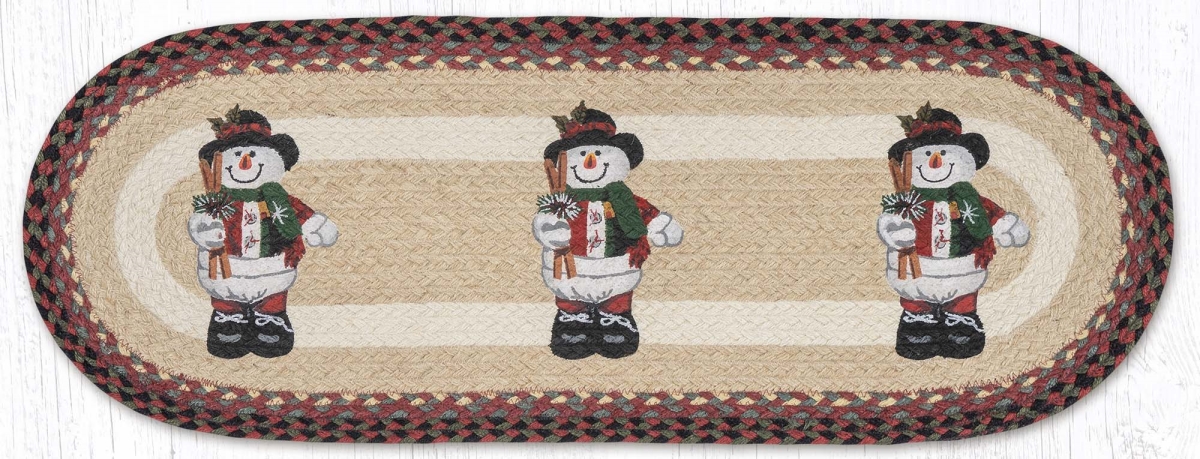 Picture of Earth Rug 68-081STH 13 x 36 in. Snowman in Top Hat Braided Oval Table Runner, Burgundy & Mustard